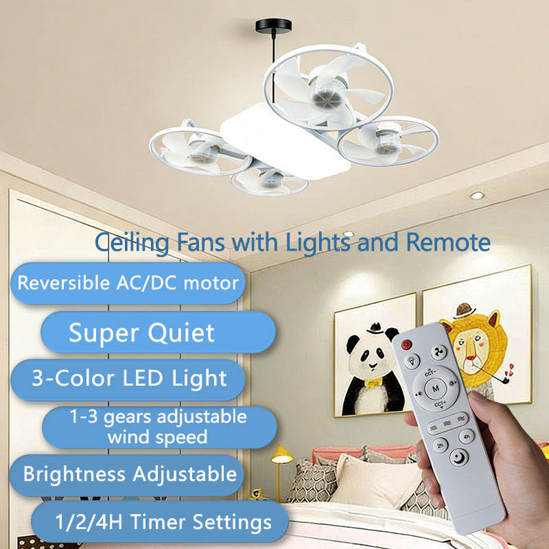 Ventilateur de plafond silencieux 2 en 1 à 3 vitesses avec éclairage LED